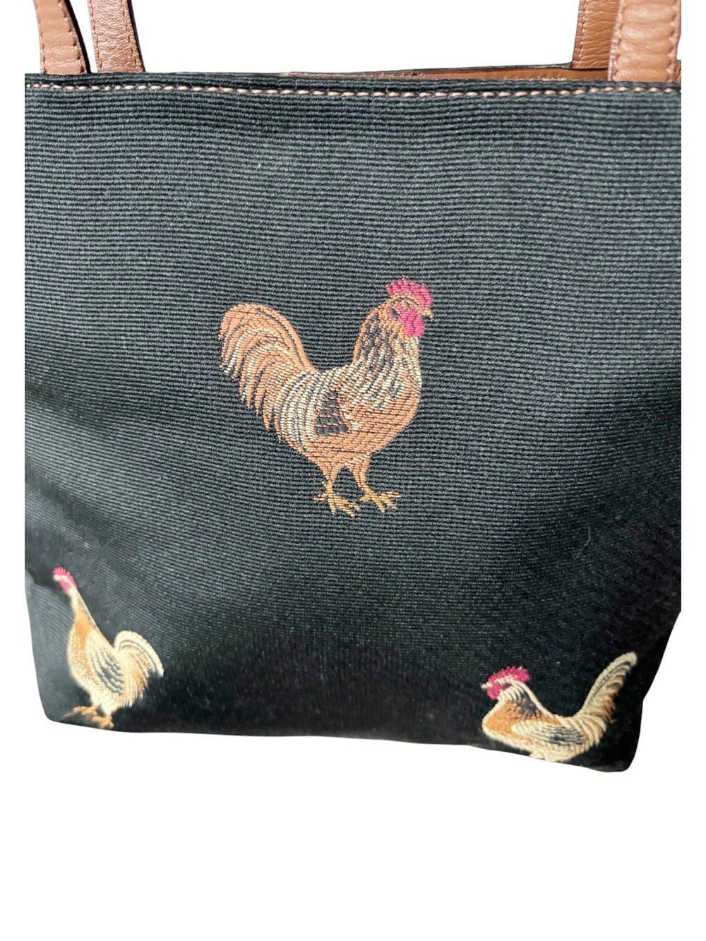 Talbots vintage black woven embroidered roster shoulder tote bag with brown trim - Picture 3 of 15